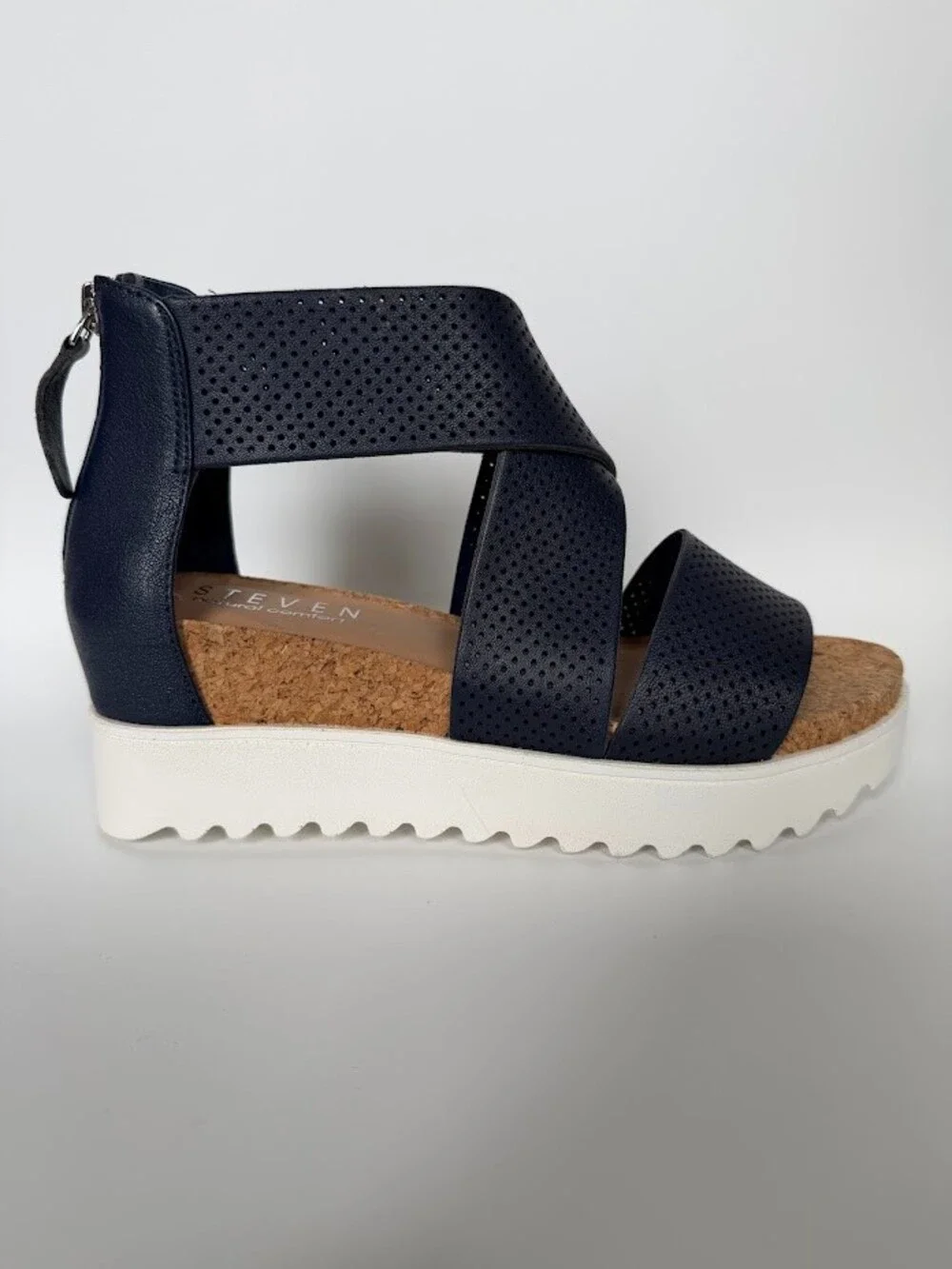 Steven Natural Comfort Kea Navy Leather Platform Wedge Sandals NC-KEA Size 6